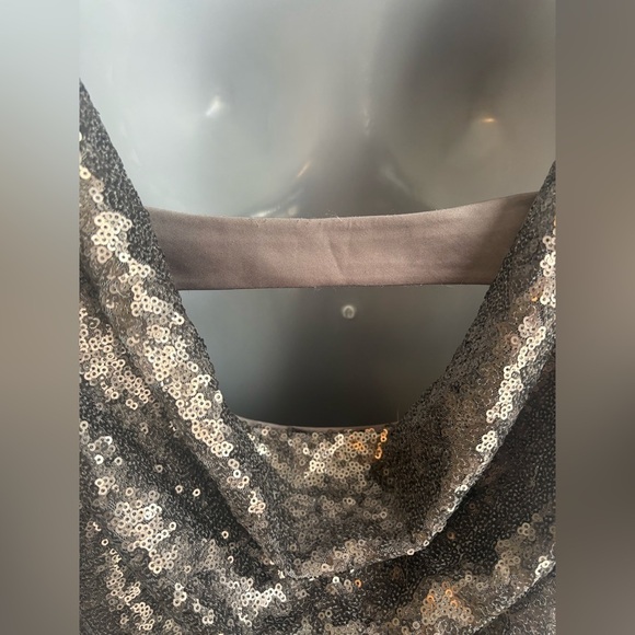 Vera Wang Sequin Sheath Dress Sz 14 Cowl Back Color Pewter Wedding Cocktail 0367 - Picture 7 of 12